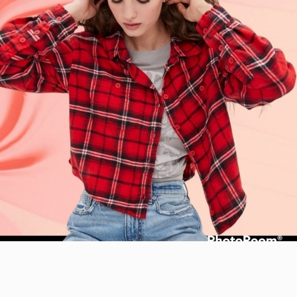 NEW! AE Cotton cropped flannel shirt Sz Xl - Picture 2 of 7